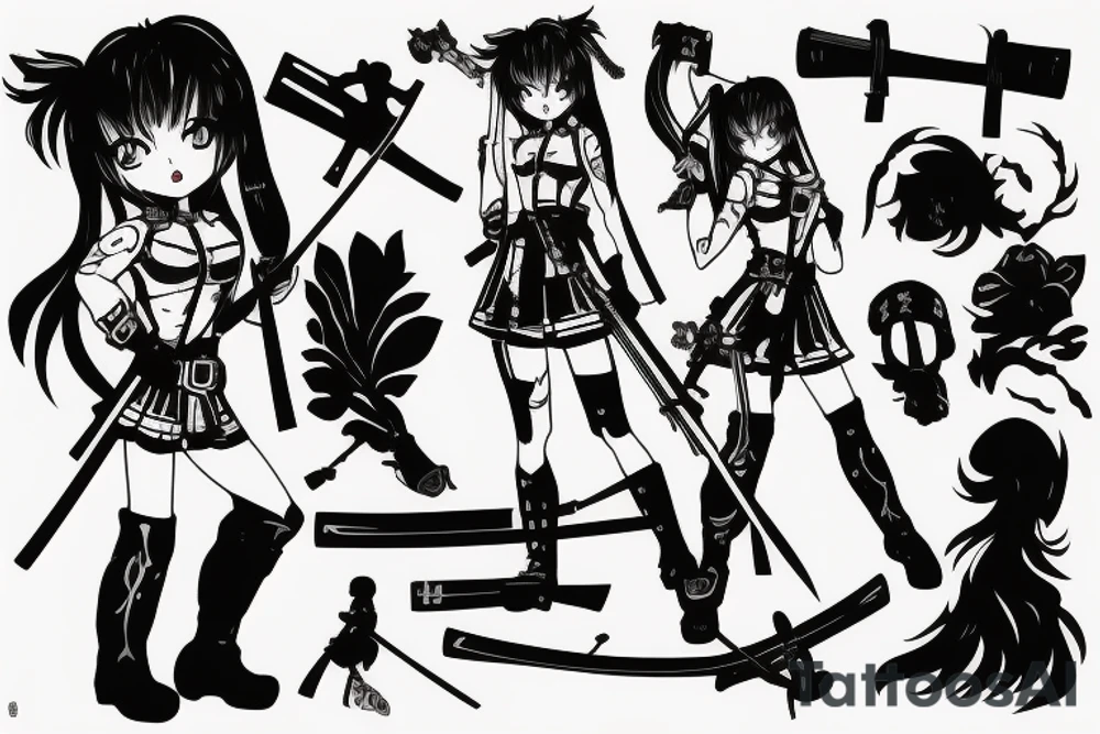 russian soldier anime girl with katana tattoo idea