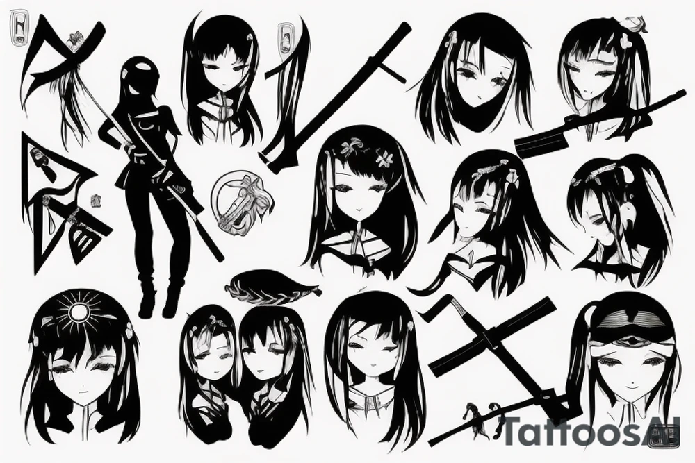 russian soldier anime girl with katana tattoo idea