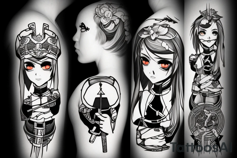 russian soldier anime girl with katana tattoo idea