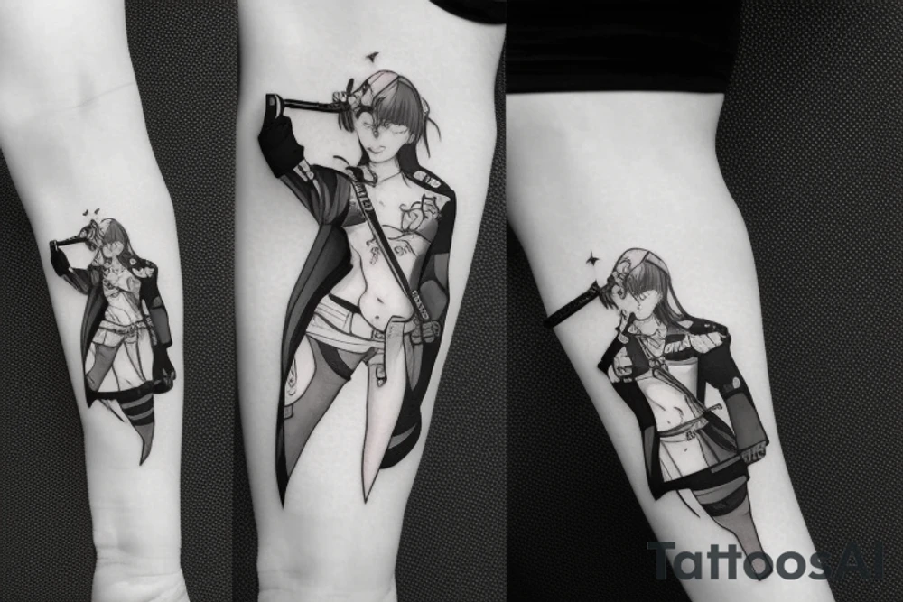 russian soldier anime girl with katana tattoo idea