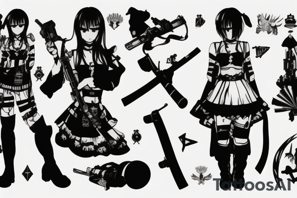 russian soldier anime girl with katana tattoo idea