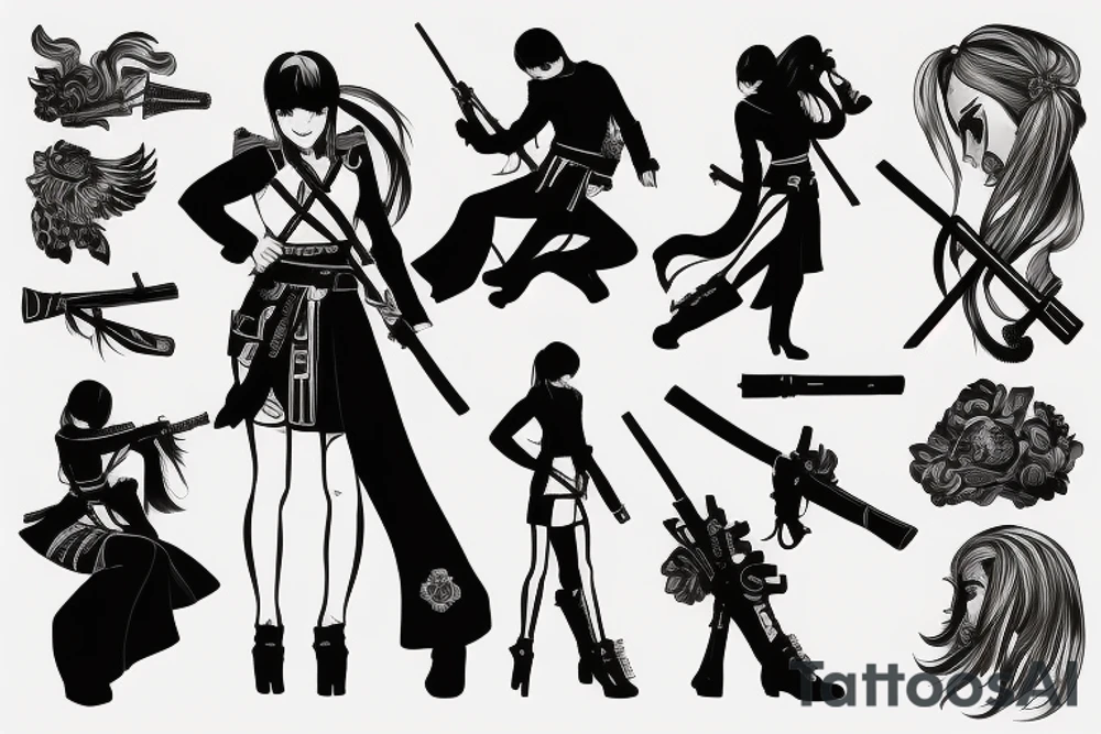 russian soldier anime girl with katana tattoo idea