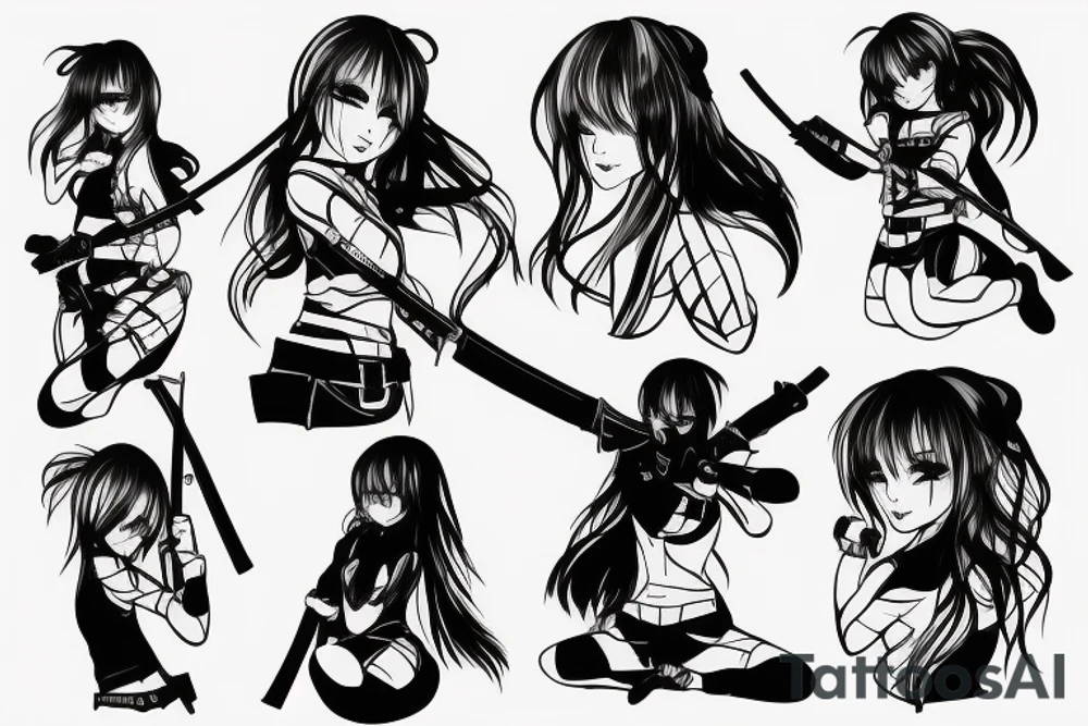 russian soldier anime girl with katana tattoo idea