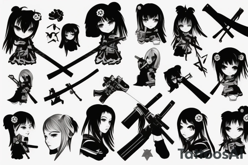 russian soldier anime girl with katana tattoo idea