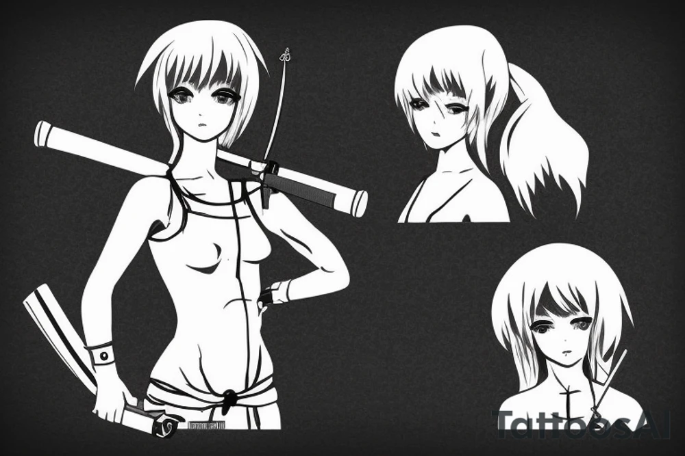 russian soldier anime girl with katana tattoo idea