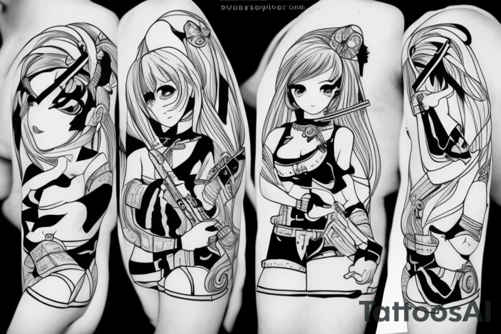 russian soldier anime girl with katana tattoo idea