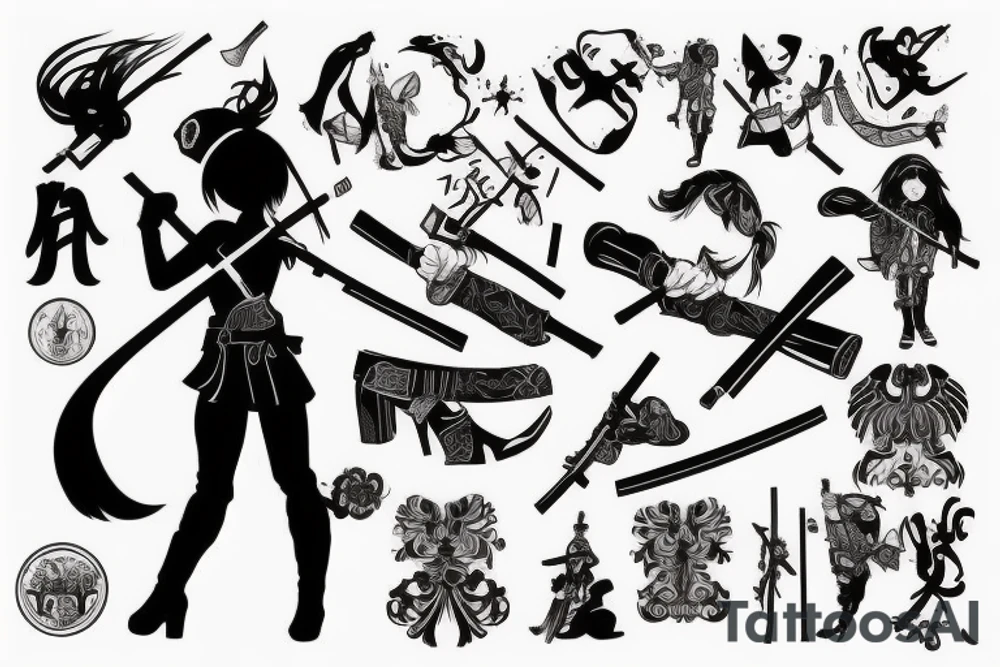 russian soldier anime girl with katana tattoo idea