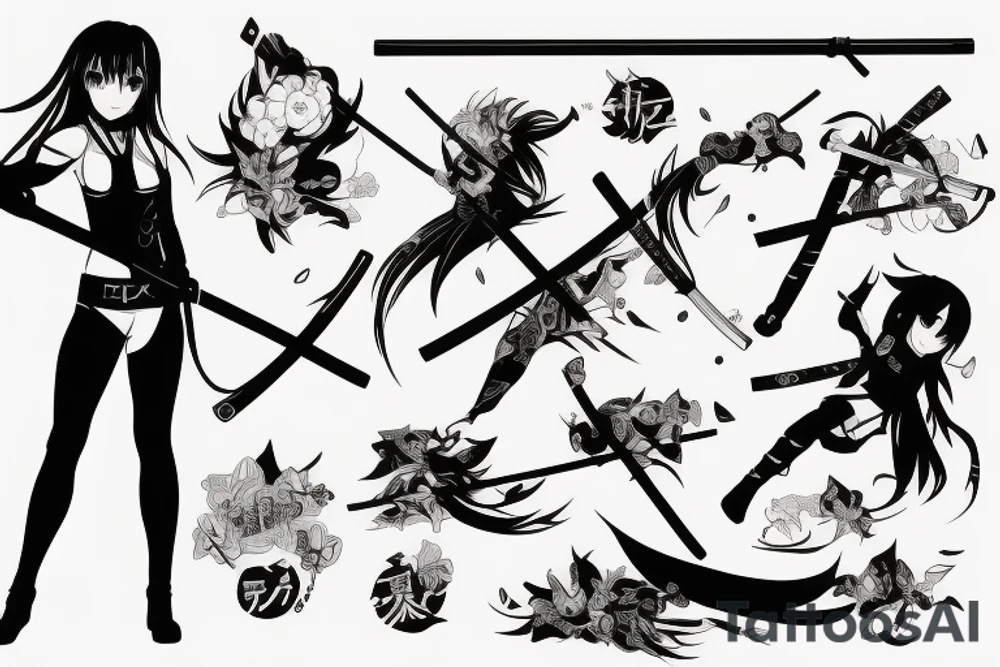 anime girl with katana tattoo idea