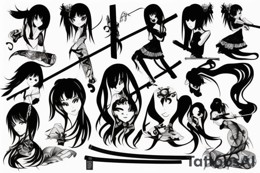 anime girl with katana tattoo idea