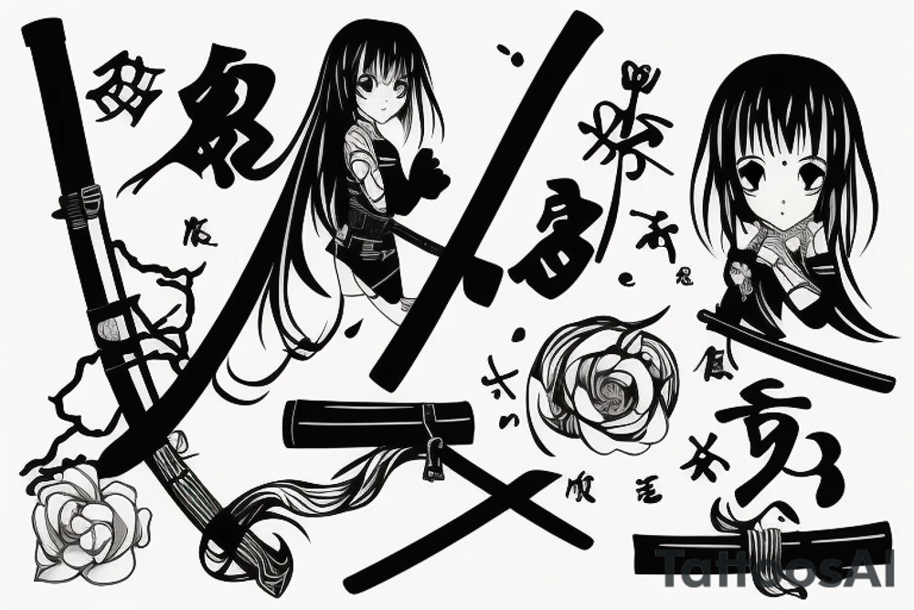 anime girl with katana tattoo idea