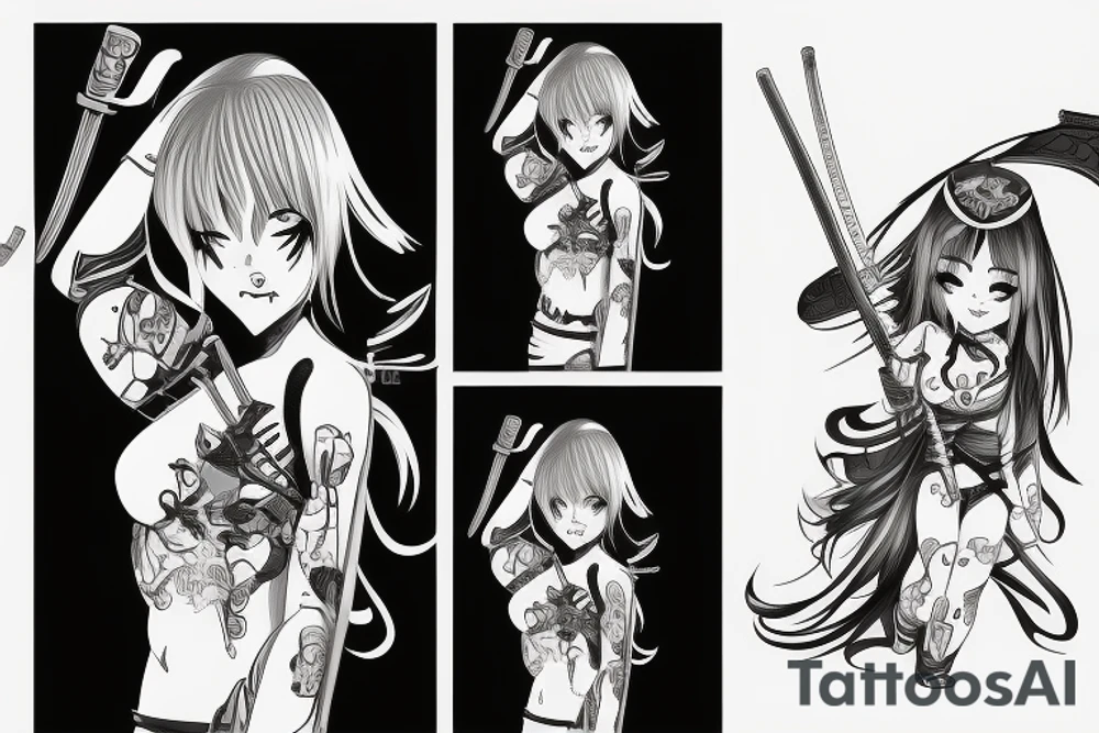 anime girl with katana tattoo idea