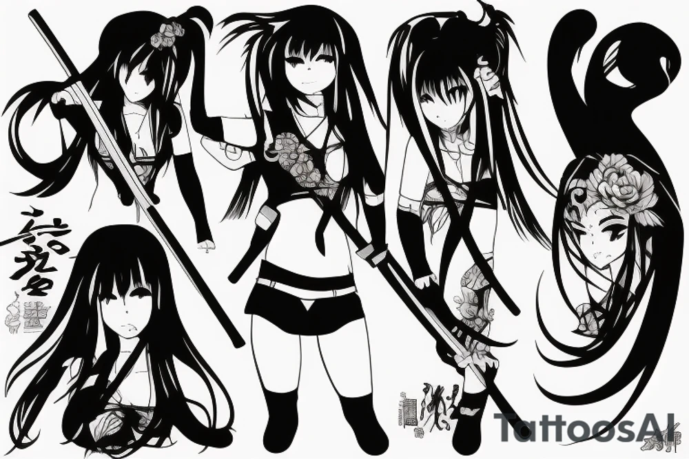 anime girl with katana tattoo idea