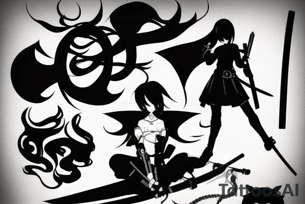 anime girl with katana tattoo idea