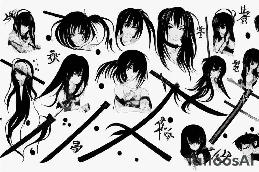 anime girl with katana tattoo idea