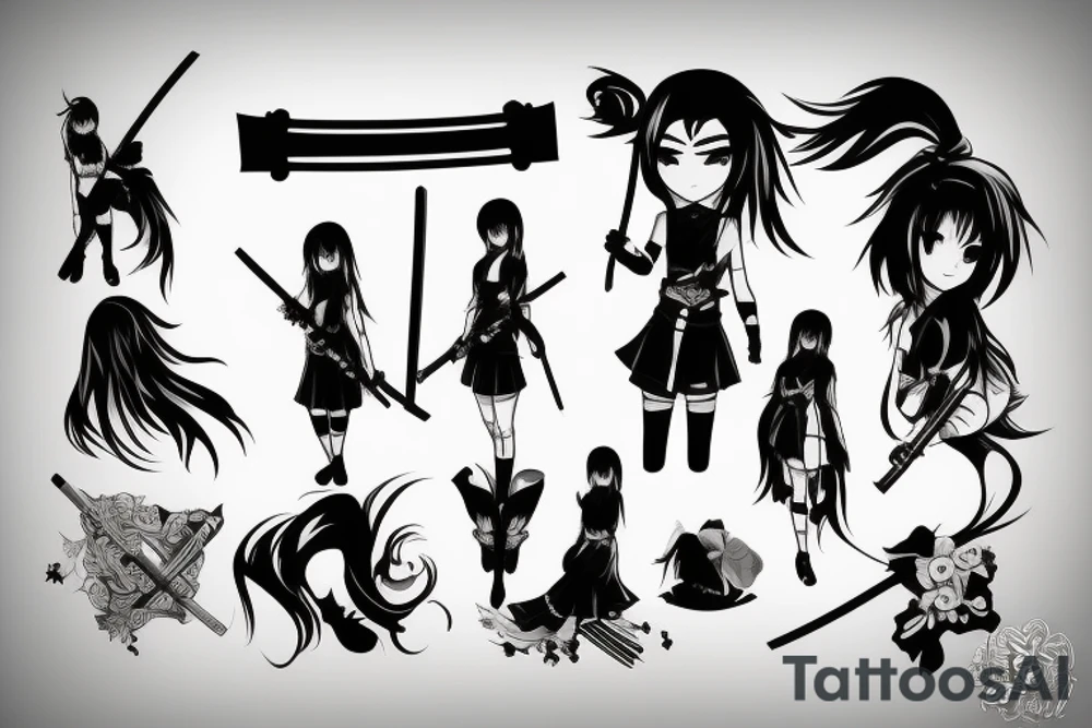 anime girl with katana tattoo idea