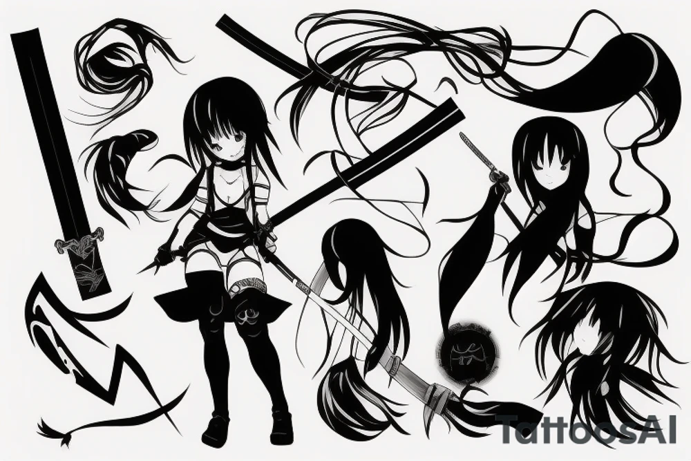 anime girl with katana tattoo idea