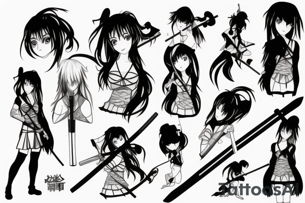 anime girl with katana tattoo idea