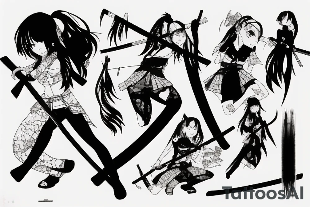 anime girl with katana tattoo idea