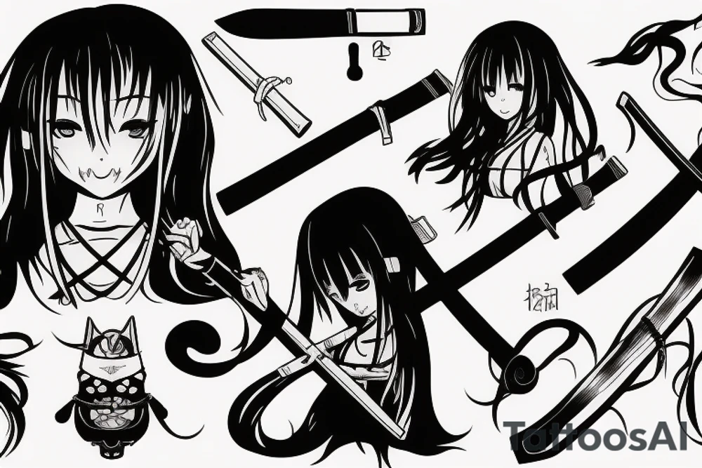 anime girl with katana tattoo idea
