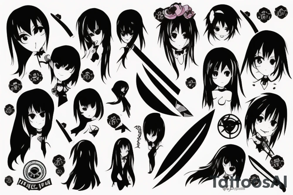 anime girl with knife tattoo idea