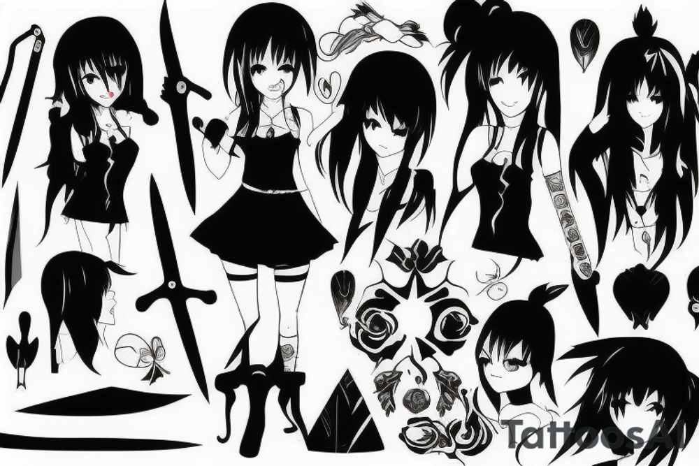 anime girl with knife tattoo idea