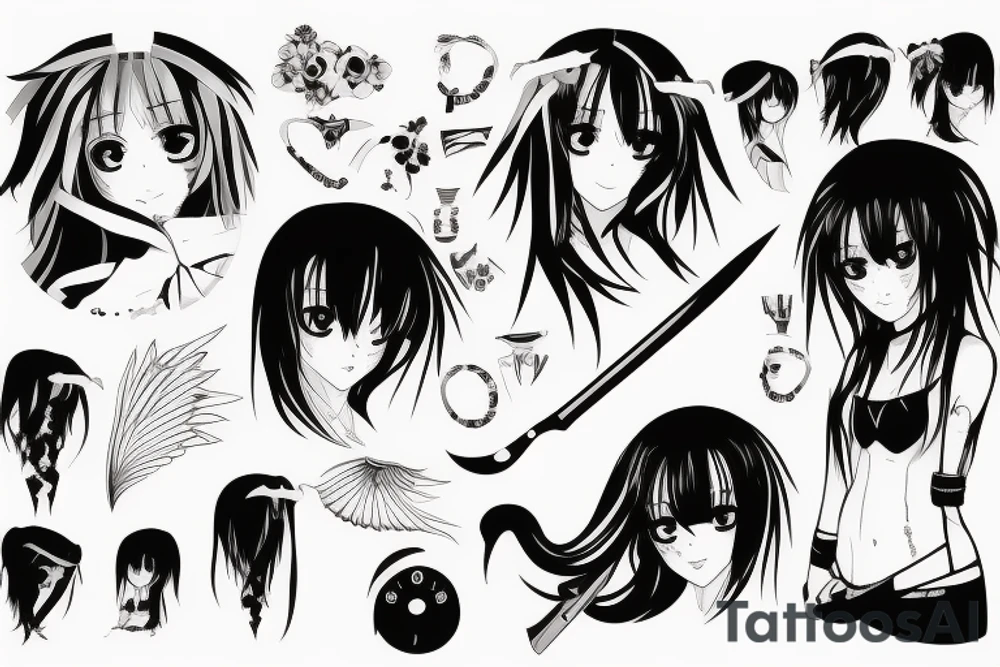 anime girl with knife tattoo idea
