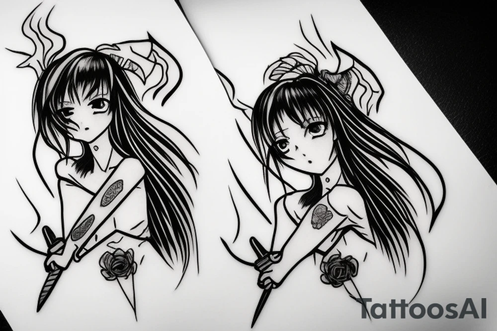 anime girl with knife tattoo idea