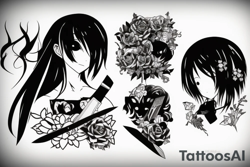 anime girl with knife tattoo idea