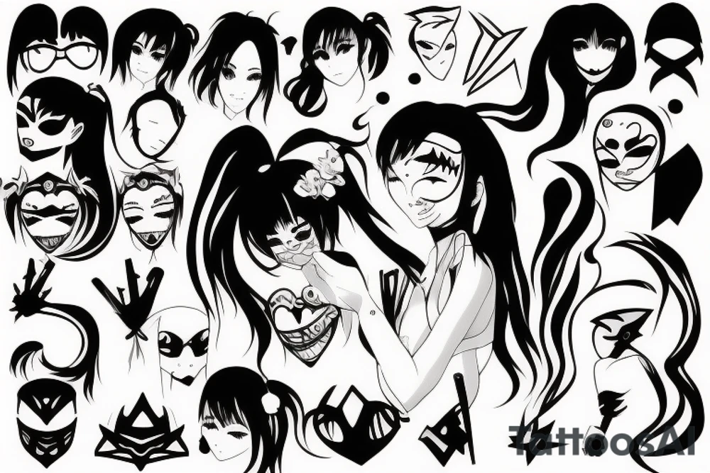 anime girl with knife and mask tattoo idea