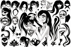 anime girl with knife and mask tattoo idea