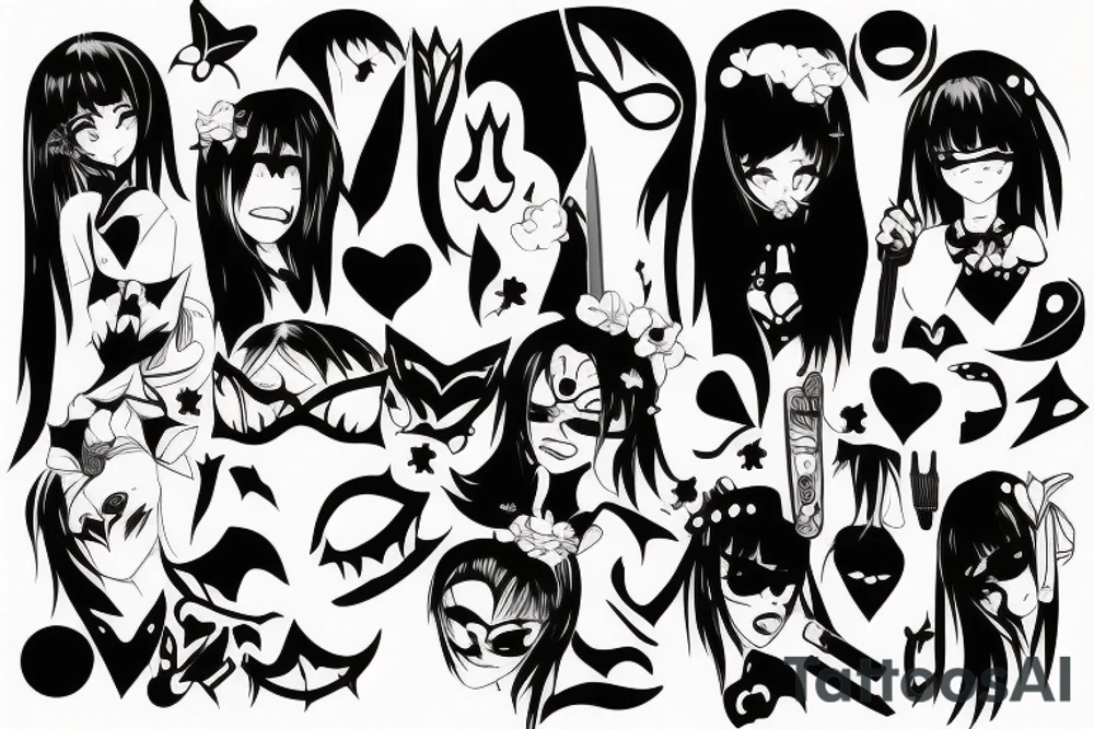 anime girl with knife and mask tattoo idea