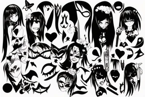 anime girl with knife and mask tattoo idea