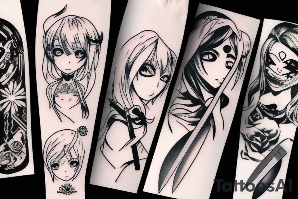 anime girl with knife and mask tattoo idea
