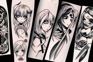 anime girl with knife and mask tattoo idea