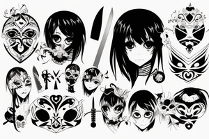 anime girl with knife and mask tattoo idea