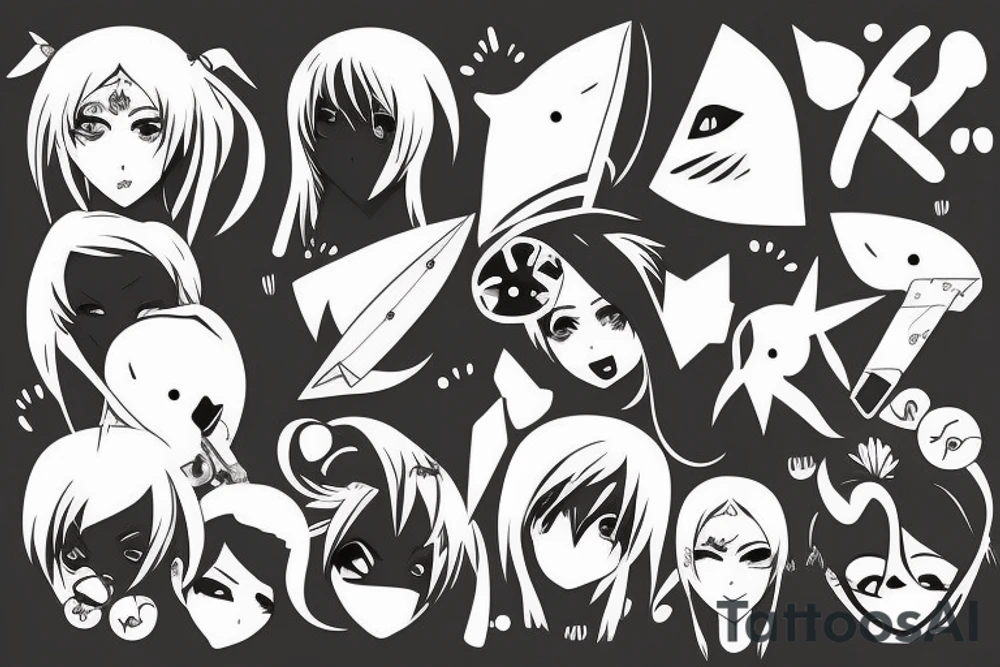 anime girl with knife and with facemask tattoo idea