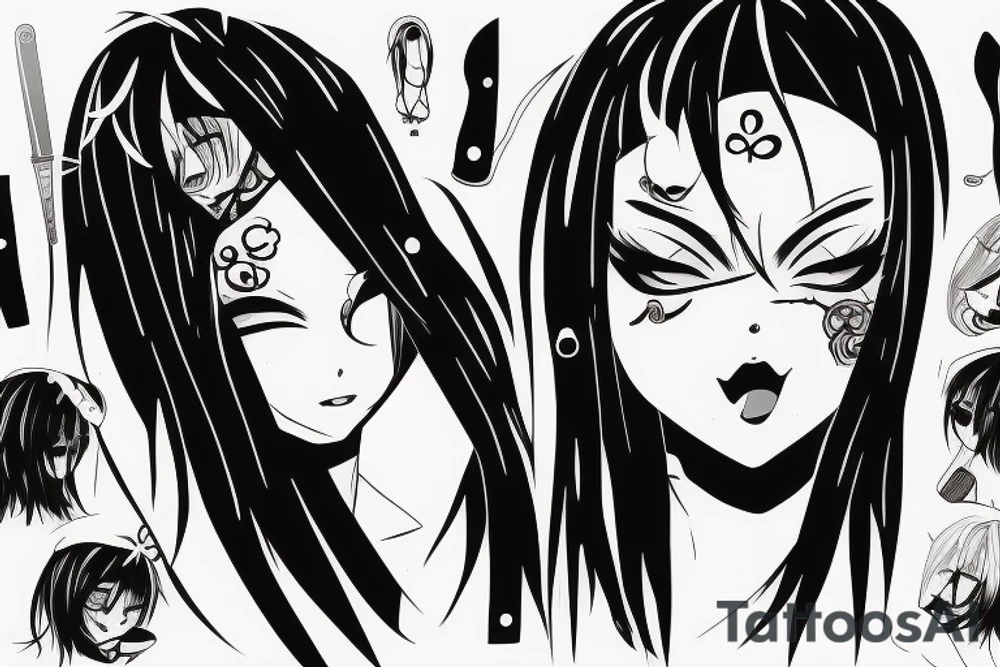 anime girl with knife and with facemask tattoo idea