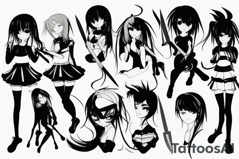 anime girl with knife tattoo idea