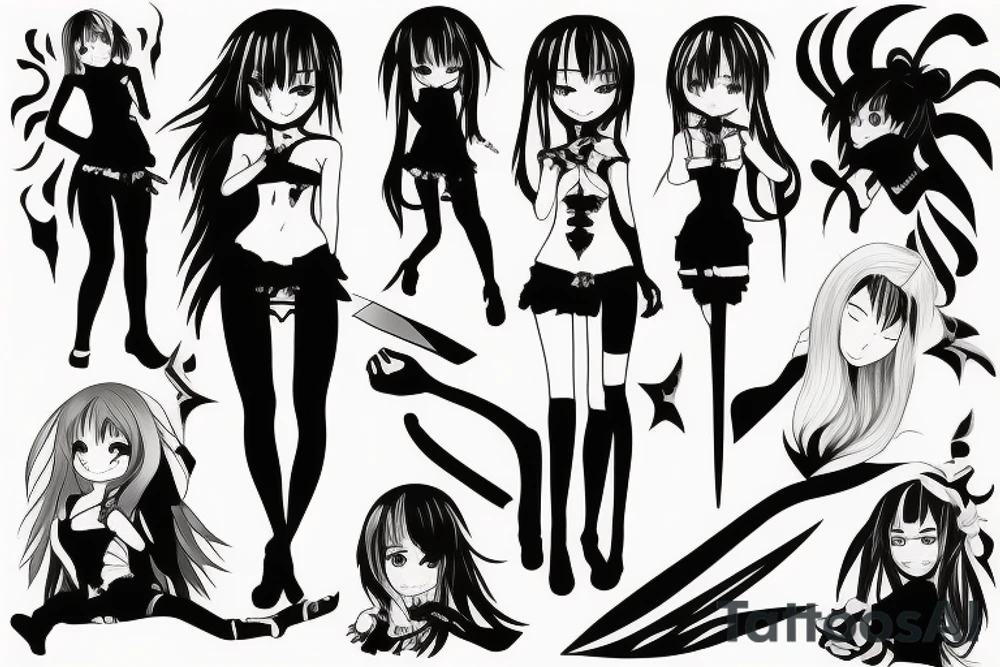 anime girl with knife tattoo idea