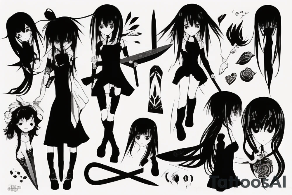 anime girl with knife tattoo idea