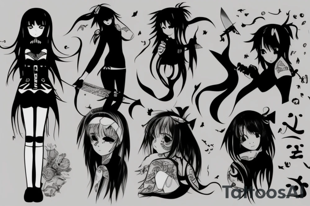 anime girl with knife tattoo idea