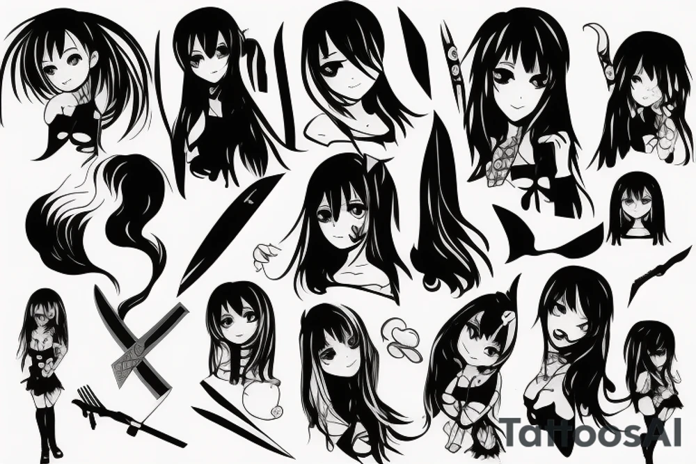 anime girl with knife tattoo idea