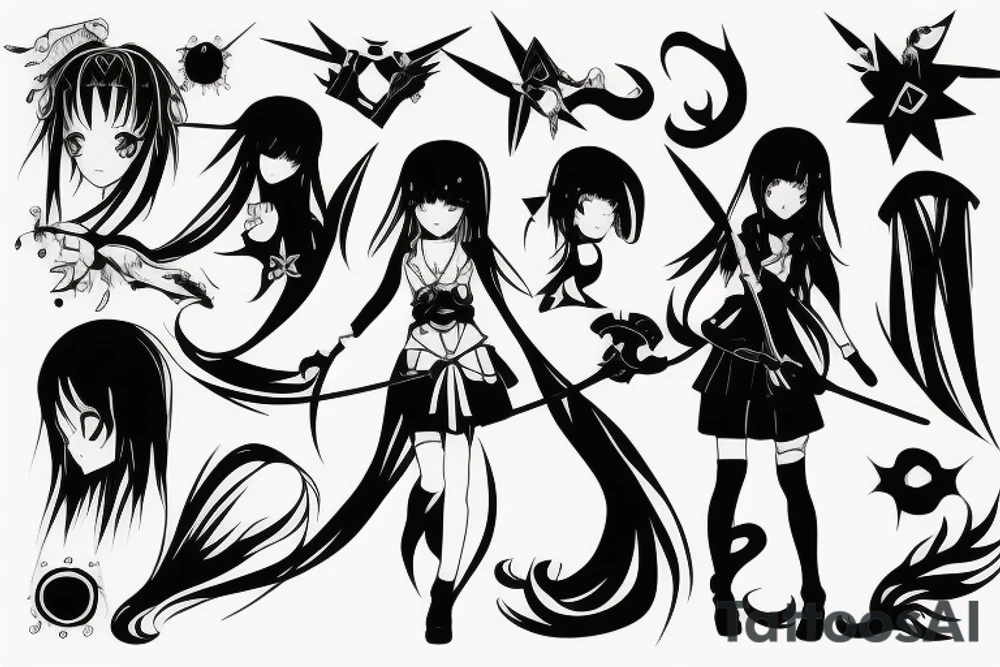 anime girl with blade tattoo idea