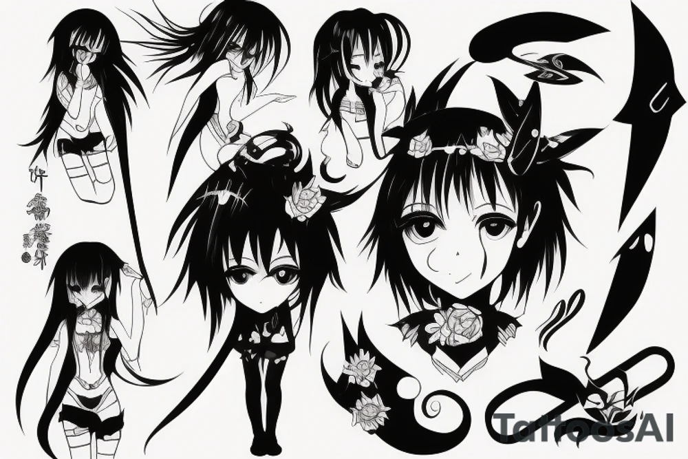 anime girl with blade tattoo idea