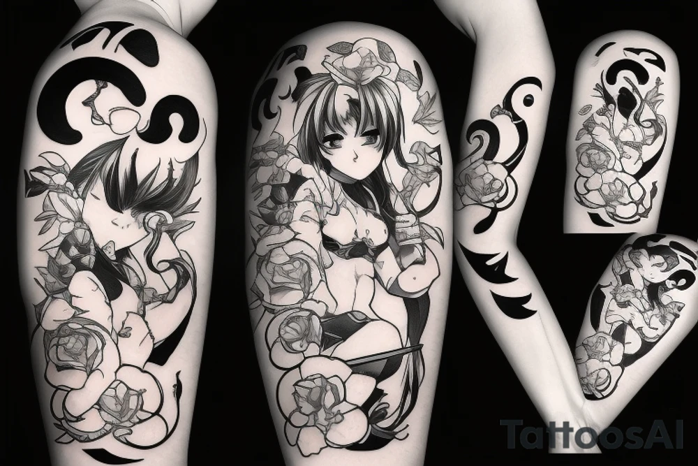 anime girl with blade tattoo idea