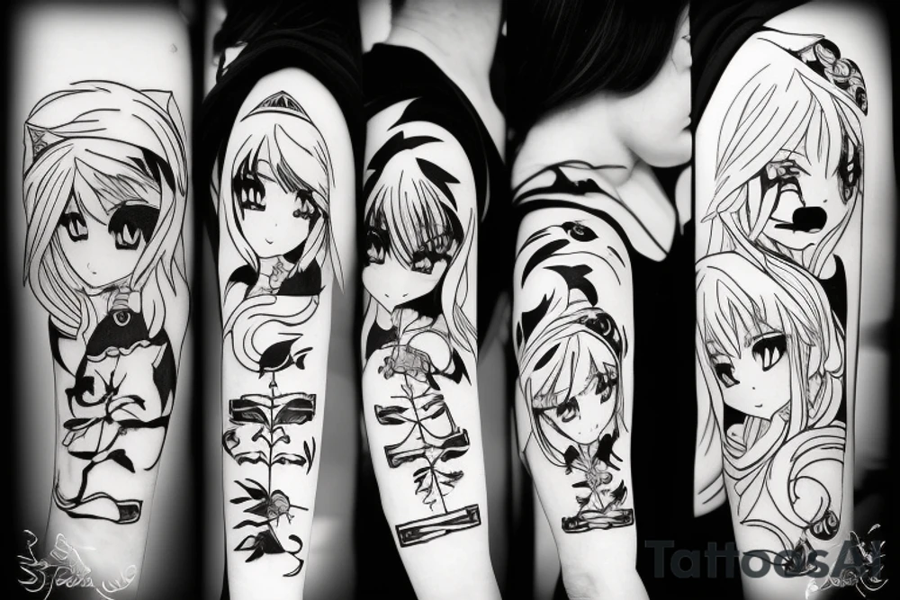 anime girl with blade tattoo idea