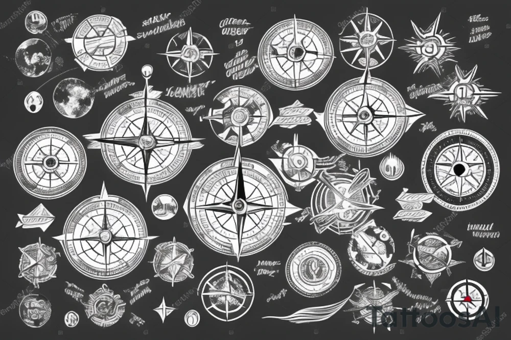 world map background, compass and entrepreneurship elements tattoo idea