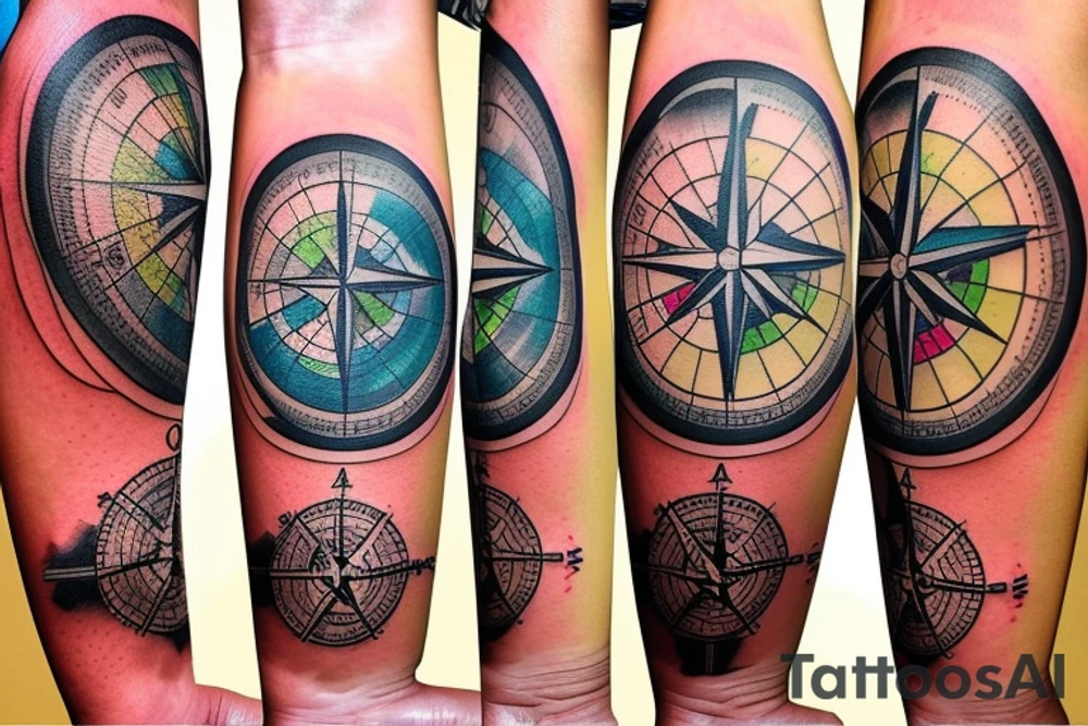 world map background, compass and entrepreneurship elements tattoo idea