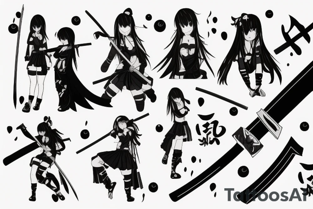 anime girl with katana tattoo idea