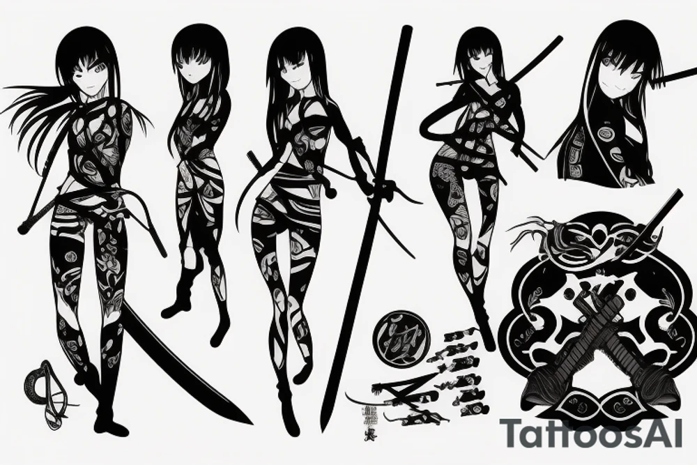 anime girl with katana tattoo idea